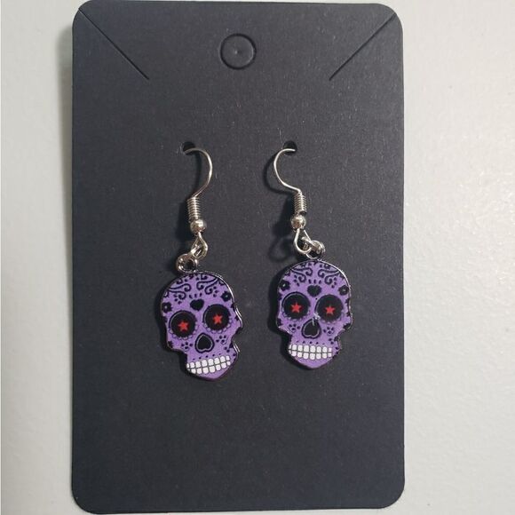 Handmade Halloween Day of the Dead Dia De Muertos candy skull earrings - Picture 1 of 3